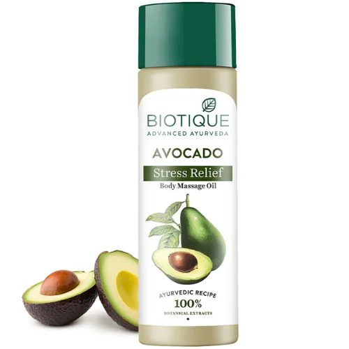 BIOTIQUE Avocado Stress Relief Body Massage Oil – Ayurvedic Care for Body & Mind
