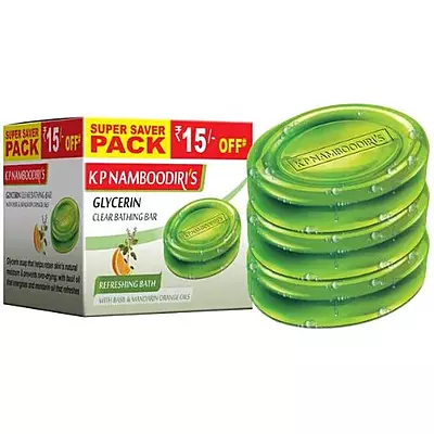 K P Namboodiri's Glycerin Soap -Refreshing Bath Herbal- 75g Each (4 Pieces)