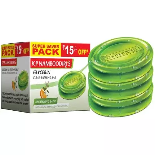 K P Namboodiri's Glycerin Soap -Refreshing Bath Herbal- 75g Each (4 Pieces)